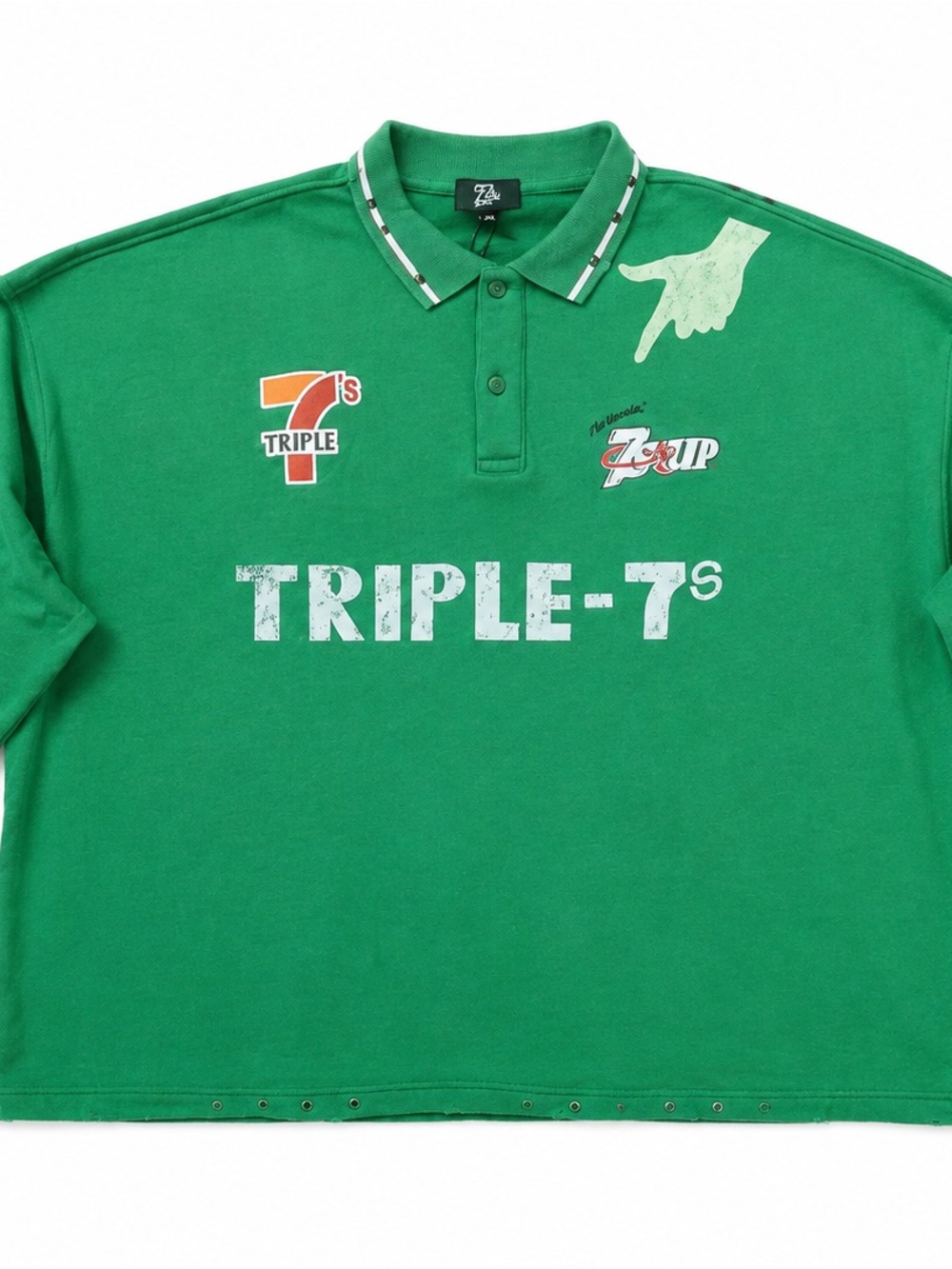 Triple 7 Green Long Sleeve Polo with White Logo Text